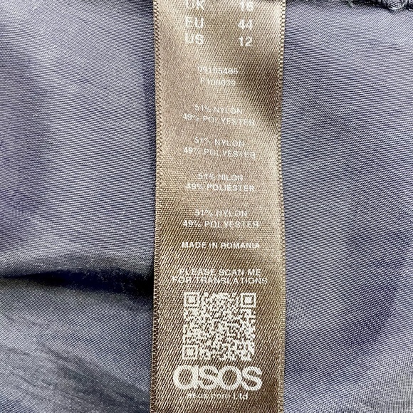 ASOS Design Wrap Front Smock Mini Dress in Navy Blue Taffeta, Size 12 - Picture 6 of 10